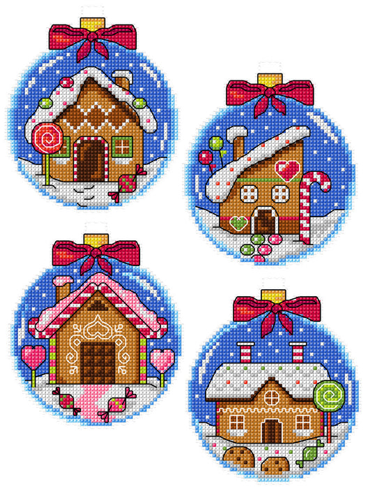 Counted Cross-Stitch Kit Gingerbread Houses Baubles dark blue 169CS