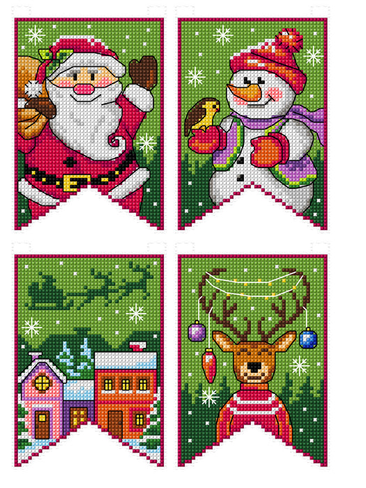 Cross Stitch Kit Christmas flags - green 190CS