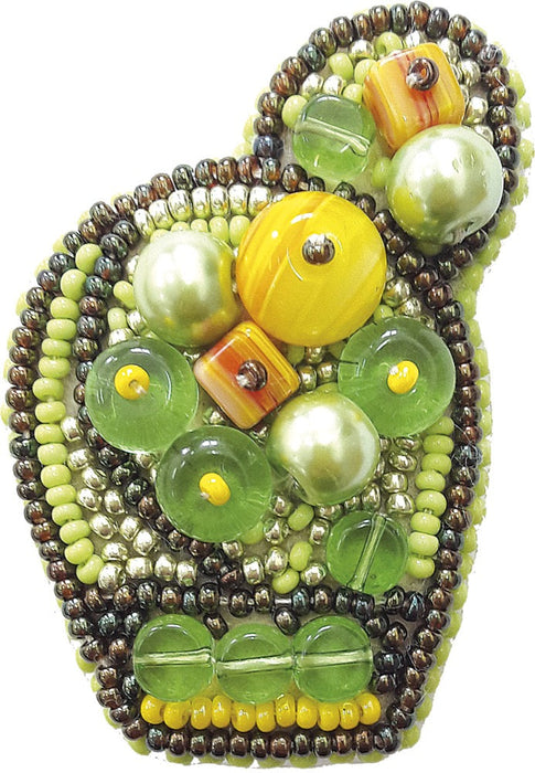BP-187 Beadwork kit for creating brooch Crystal Art "Bright cactus""