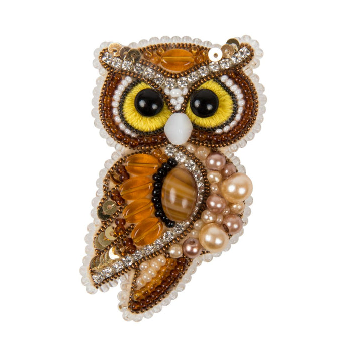Beadwork kit for creating brooch Crystal Art Owl BP-346