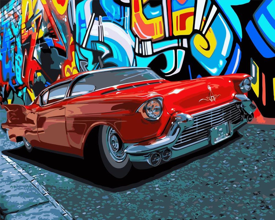 Painting by Numbers kit Crafting Spark Red Cadillac S076 19.69 x 15.75 in - Wizardi