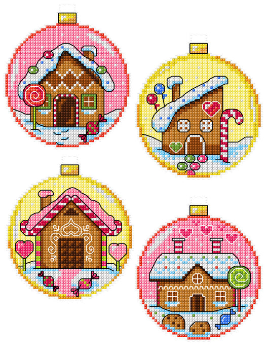 Counted Cross-Stitch Kit Gingerbread Houses Baubles pink 167CS