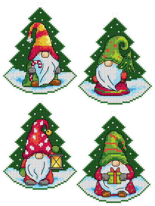 Cross Stitch Kit Gnomes inside Christmas Trees 184CS