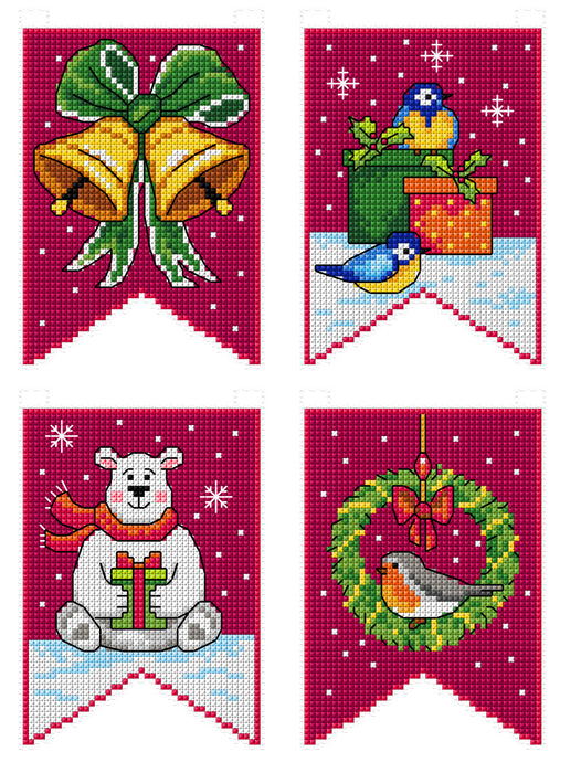 Cross Stitch Kit Christmas Flags - red 193CS