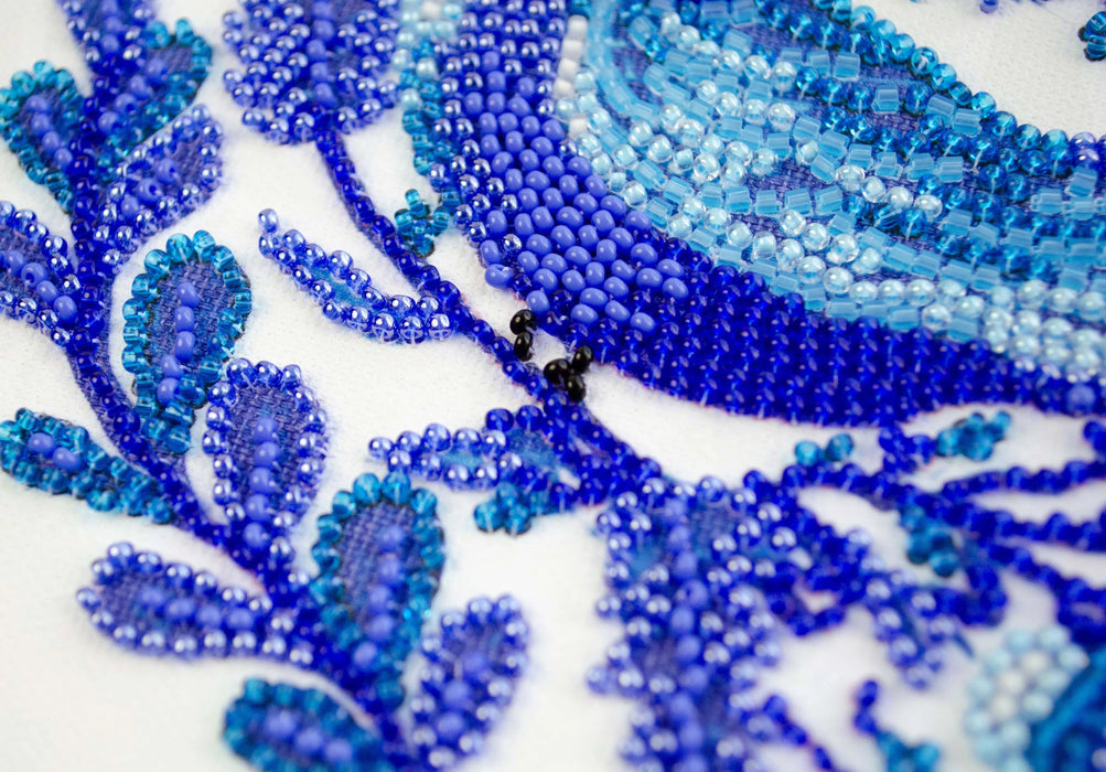 Early Bird Blue Folk Bird Mini Bead Embroidery Kit AM-248 - Wizardi