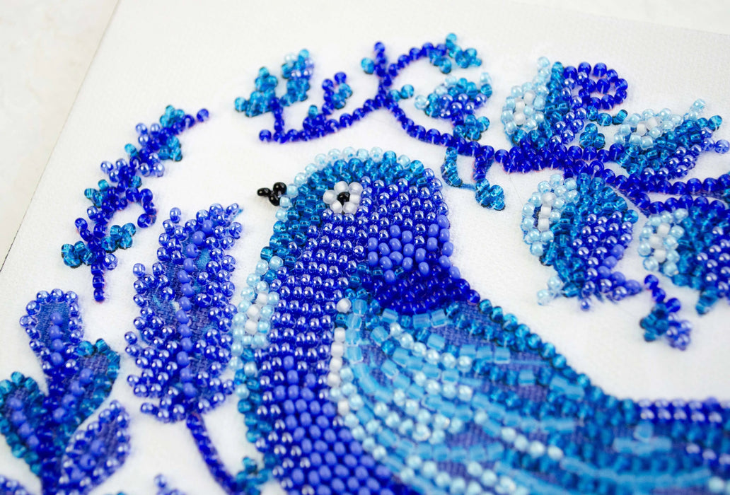 Early Bird Blue Folk Bird Mini Bead Embroidery Kit AM-248 - Wizardi