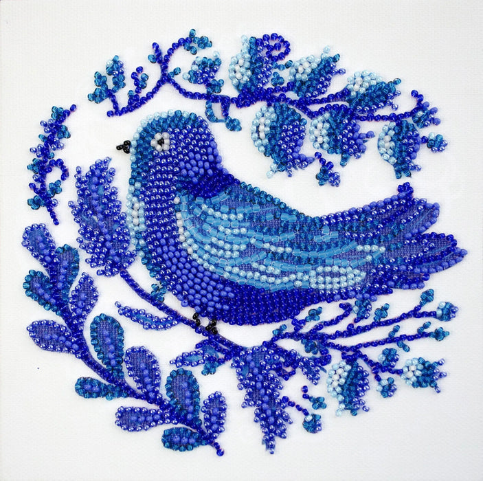 Early Bird Blue Folk Bird Mini Bead Embroidery Kit AM-248 - Wizardi