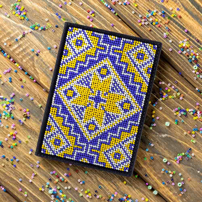 Bead embroidery kit on artificial leather Passport cover FLBB-053