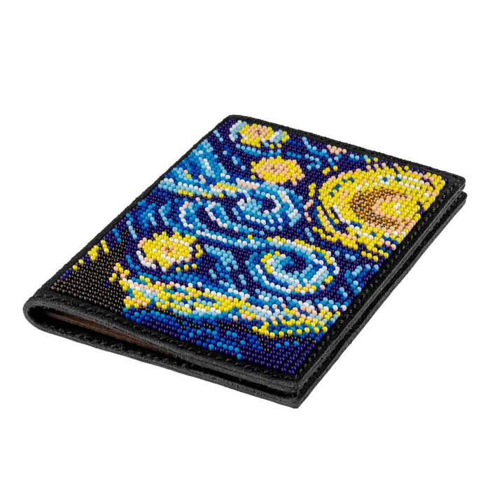 Bead embroidery kit on artificial leather Passport cover FLBB-058