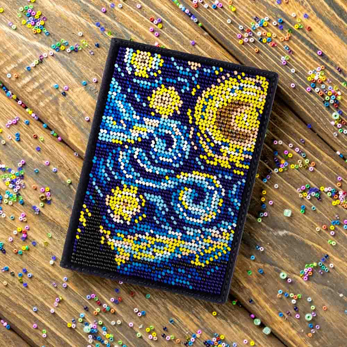 Bead embroidery kit on artificial leather Passport cover FLBB-058