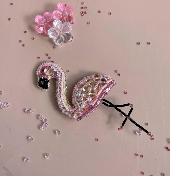 BP-216 Beadwork kit for creating brooch Crystal Art "Flamingo"