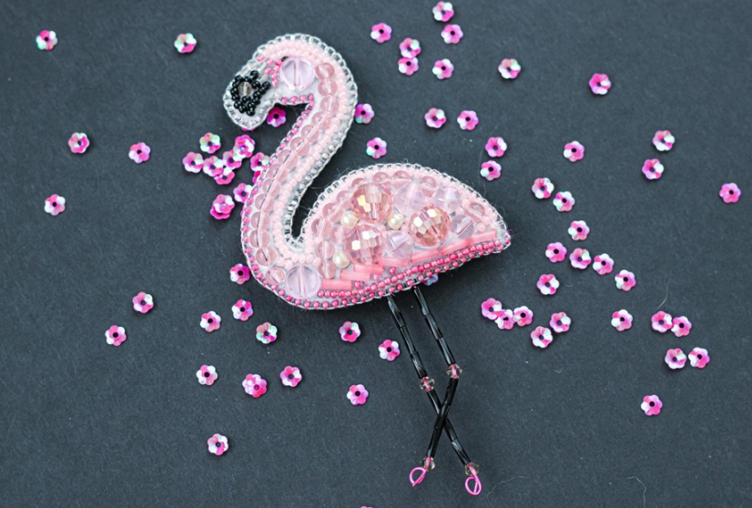 BP-216 Beadwork kit for creating brooch Crystal Art "Flamingo"