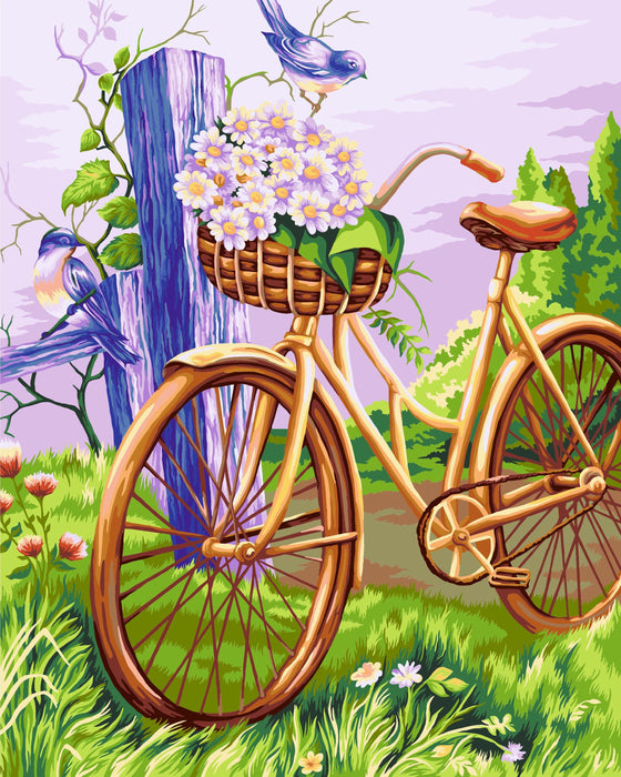 Painting by Numbers kit Crafting Spark Bicycle with Flowers E009 19.69 x 15.75 in - Wizardi